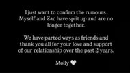 Molly Marsh's Instagram story confirming break up with Zachariah Noble | Image via Instagram/@mollygracemarsh5